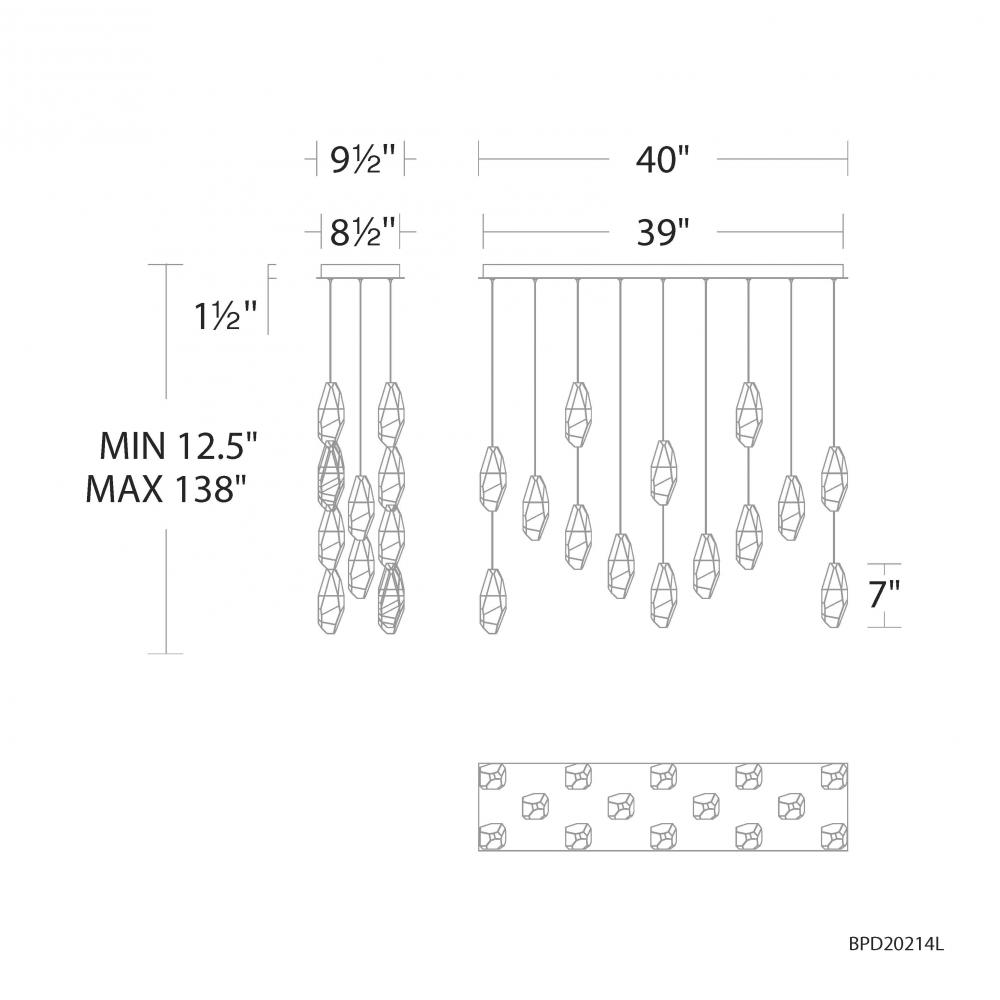 Martini 14 Light 120-277V Multi-Light Pendant (Linear Canopy) in Aged Brass with Clear Optic Cryst