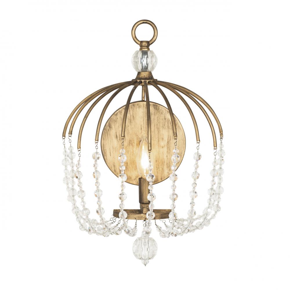 Voliere 1-Lt Crystal Wall Sconce - Havana Gold