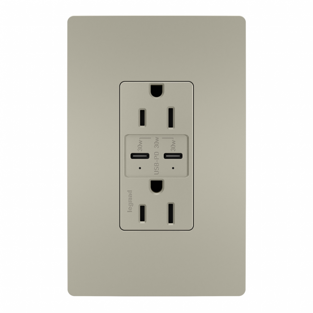 radiant? 15A Tamper Resistant Ultra Fast PLUS Power Delivery USB Type C/C Outlet, Nickel