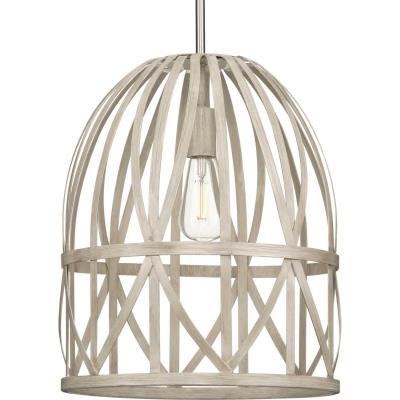 Chastain Collection  One-Light Bleached Oak Basket Farmhouse Pendant Light