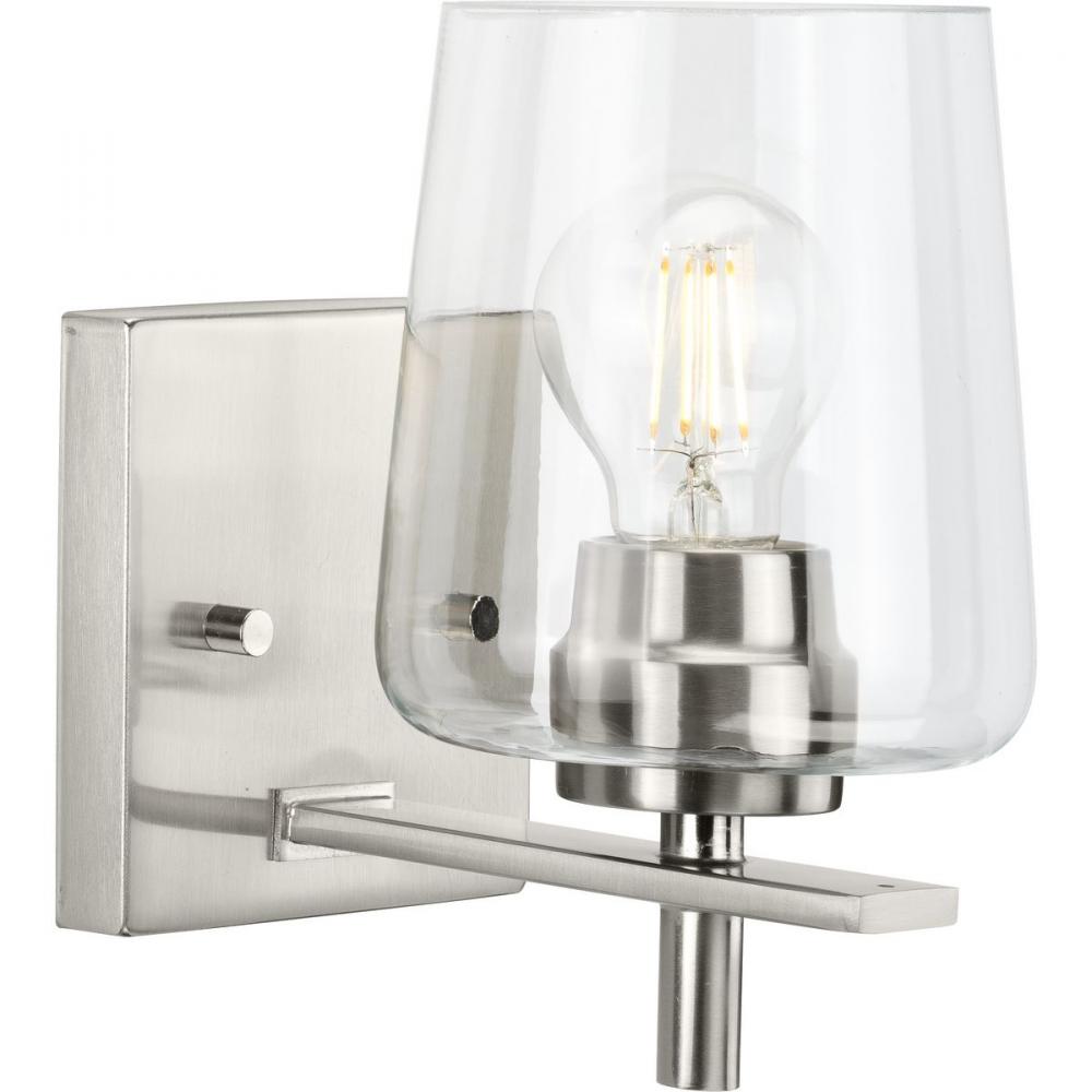 Calais Collection One-Light New Traditional Brushed Nickel Clear Glass Bath Vanity Light