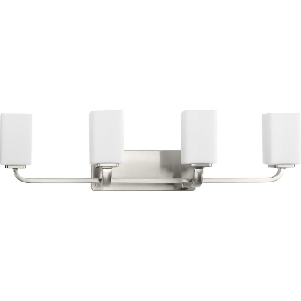 Cowan Collection Four-Light Modern Brushed Nickel Etched Opal Glass Bath Vanity Light