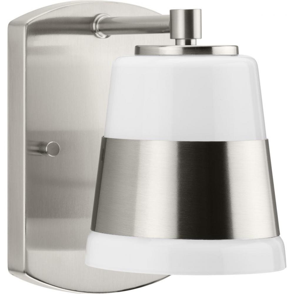 Haven Collection One-Light Brushed Nickel Opal Glass Luxe Industrial Bath Light