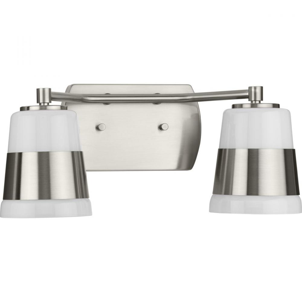 Haven Collection Two-Light Brushed Nickel Opal Glass Luxe Industrial Bath Light