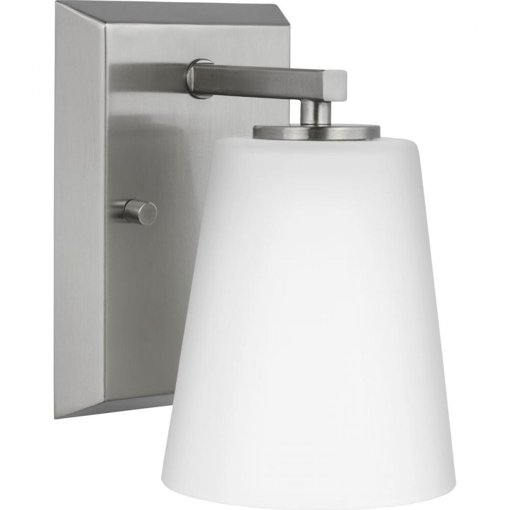 Vertex Collection One-Light Brushed Nickel Etched White Glass Contemporary Bath Light