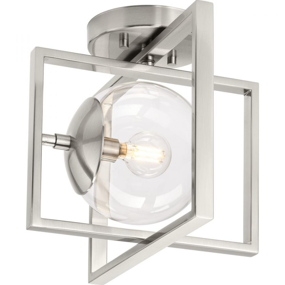 Atwell Collection 10" One-Light Mid-Century Modern Brushed Nickel Clear Glass Semi-Flush Mount L