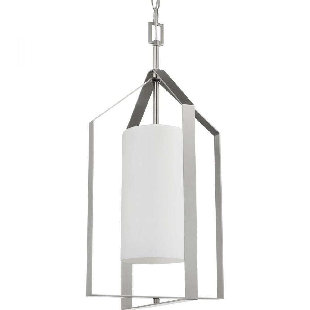 Vertex Collection One-Light Brushed Nickel Etched White Contemporary Foyer Light