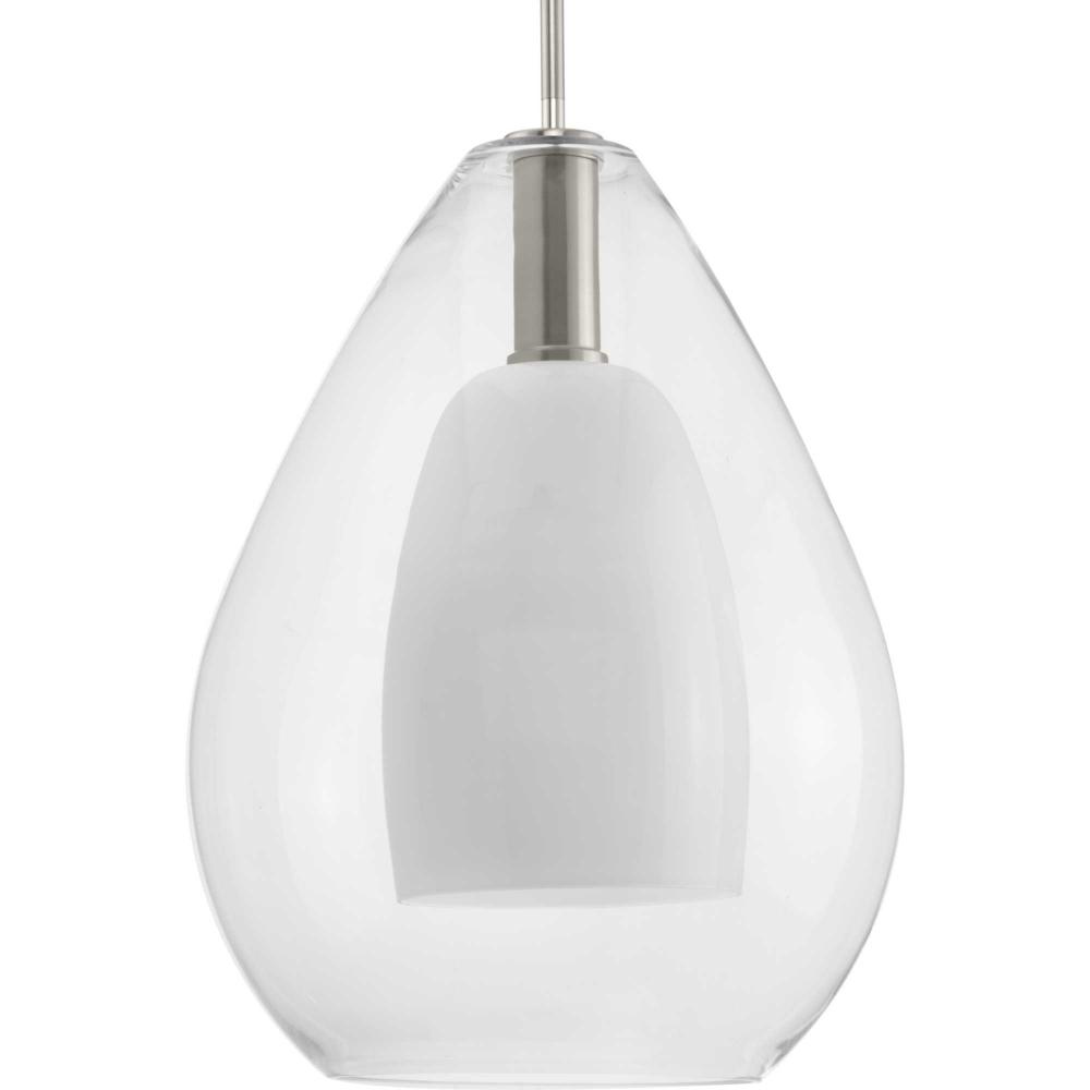 Carillon Collection One-Light Brushed Nickel Large Contemporary Pendant