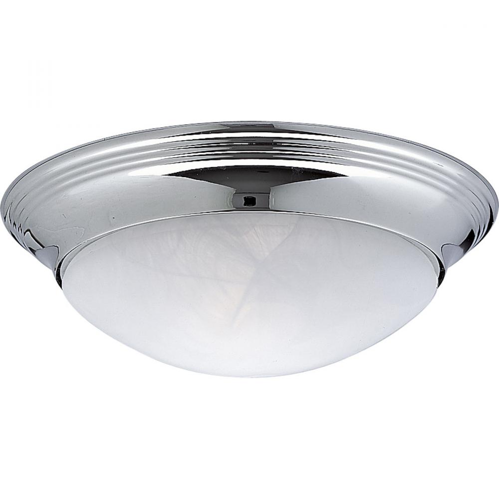 One Light Polished Chrome Alabaster Glass Bowl Flush Mount