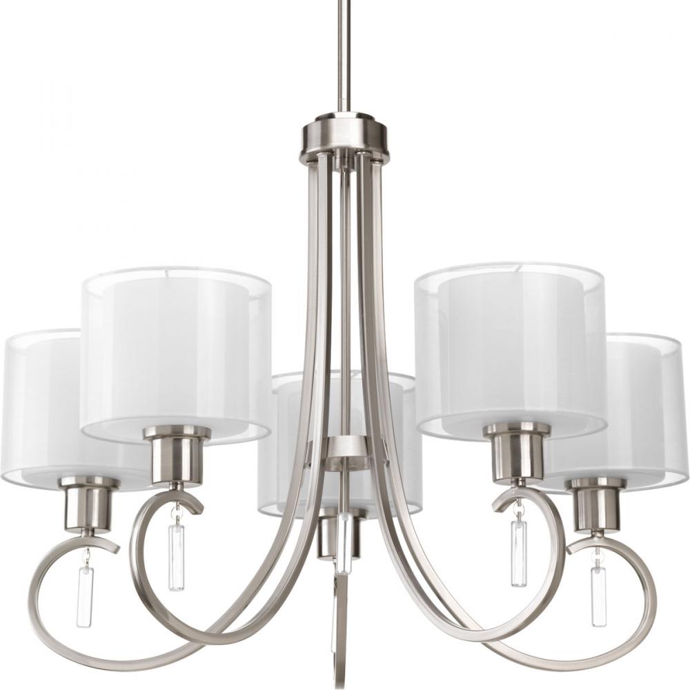 Invite Collection Five-Light Brushed Nickel White  Silk Mylar Shade New Traditional Chandelier Light