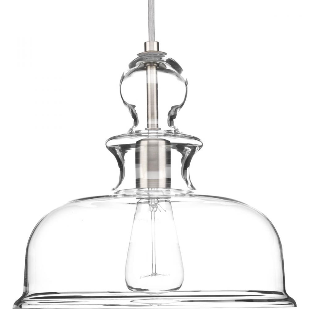 Staunton Collection One-Light Brushed Nickel Clear Glass Global Pendant Light