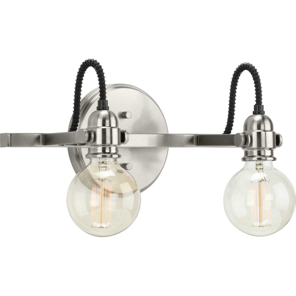 Axle Collection Two-Light Brushed Nickel Vintage Style Bath Vanity Wall Light