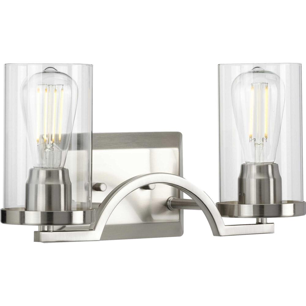 Lassiter Collection Two-Light Brushed Nickel Clear Glass Modern Bath Vanity Light