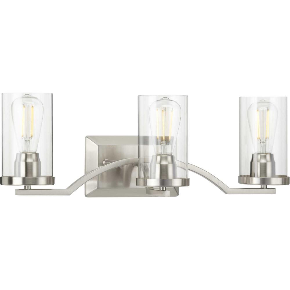 Lassiter Collection Three-Light Brushed Nickel Clear Glass Modern Bath Vanity Light