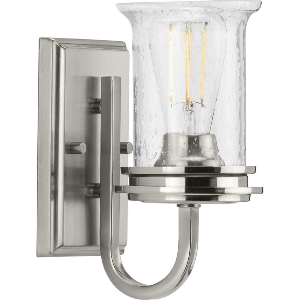 Winslett Collection One-Light Brushed Nickel Clear Seeded Glass Coastal Bath Vanity Light