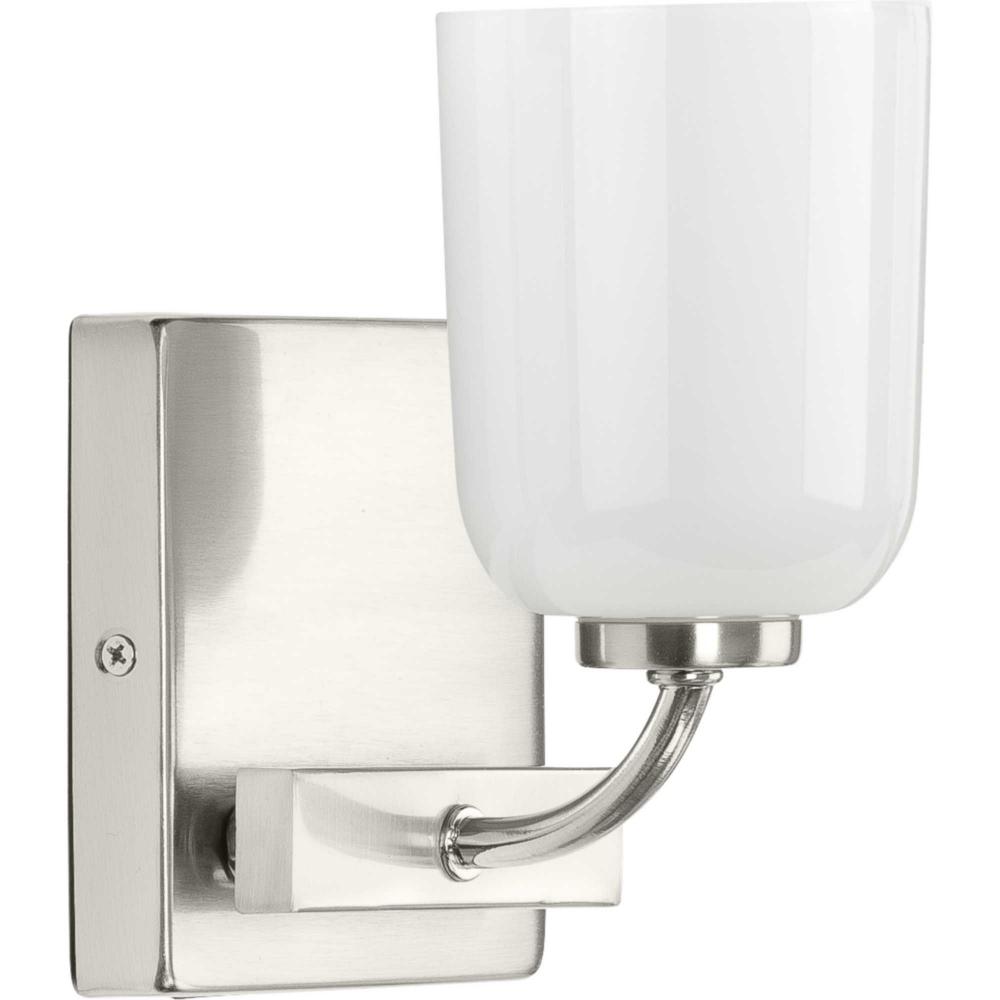 Moore Collection One-Light Brushed Nickel White Opal Glass Luxe Bath Vanity Light