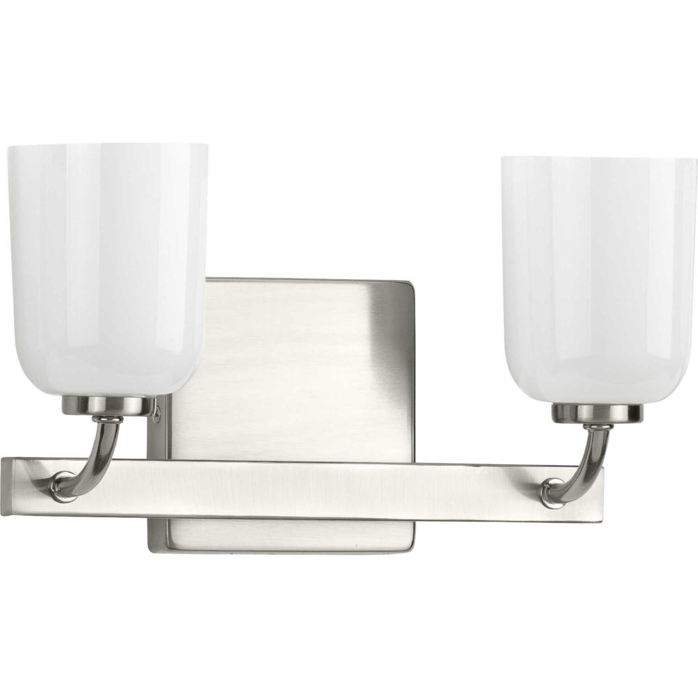 Moore Collection Two-Light Brushed Nickel White Opal Glass Luxe Bath Vanity Light
