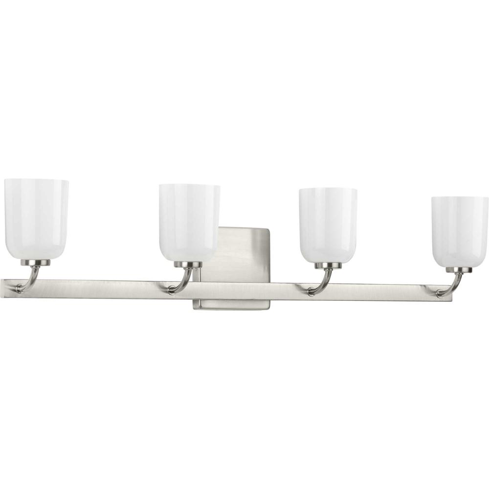Moore Collection Four-Light Brushed Nickel White Opal Glass Luxe Bath Vanity Light
