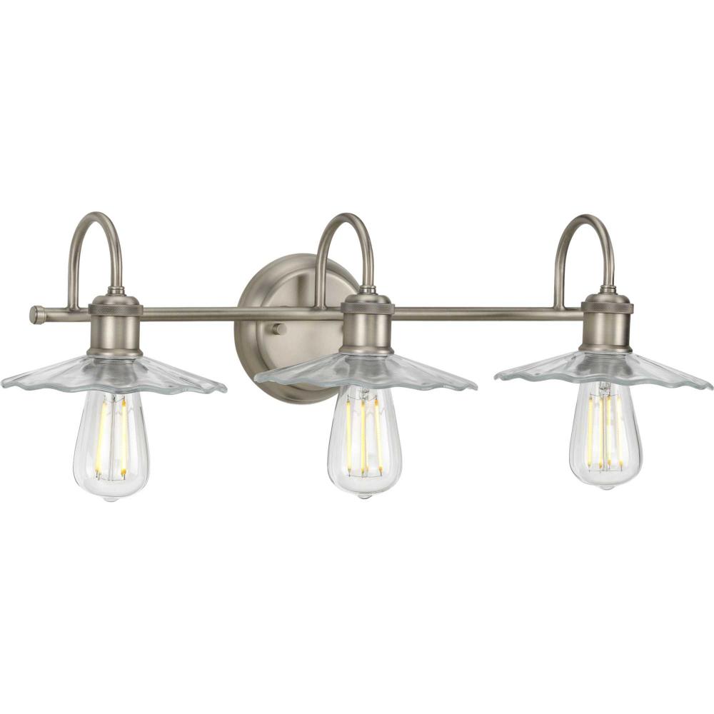 Fayette Collection Three-Light Antique Nickel Clear Glass Farmhouse Bath Vanity Light