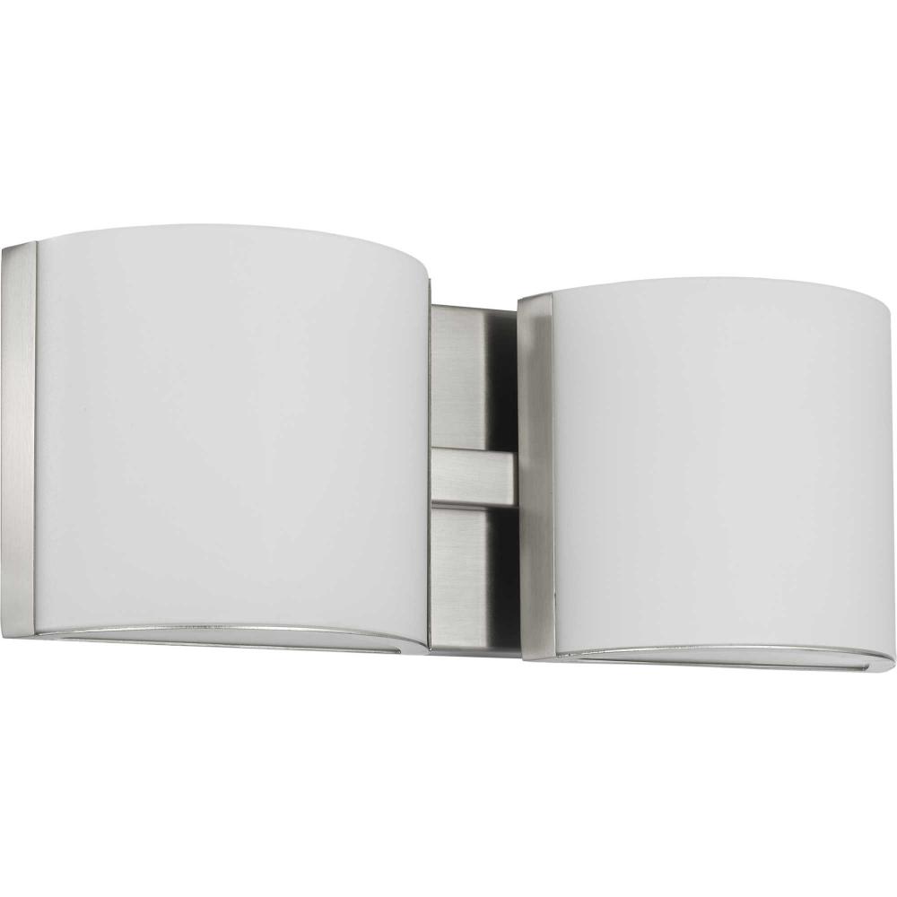 Arch LED Collection Two-Light Brushed Nickel Etched Glass Modern Bath Vanity Light