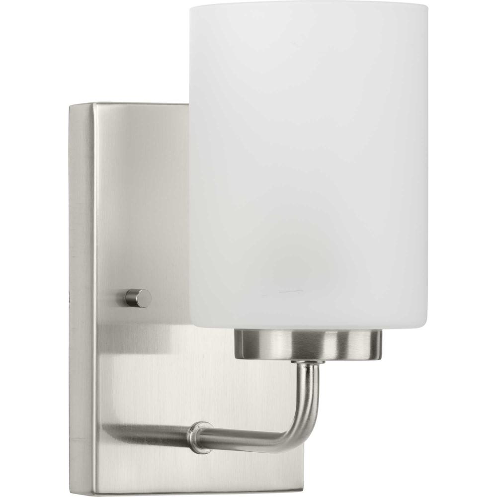 Merry Collection One-Light Brushed Nickel and Etched Glass Transitional Style Bath Vanity Wall Light