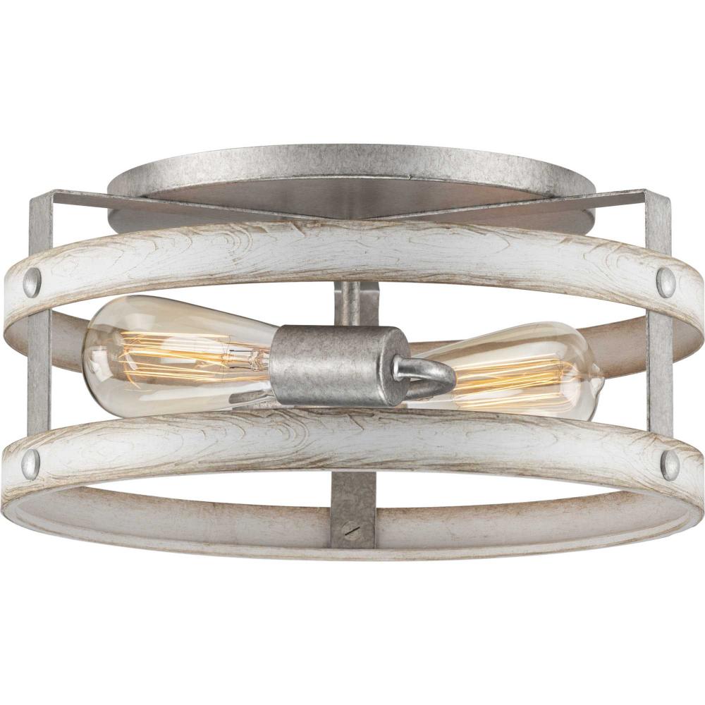 Gulliver Collection Two-Light Galvanized and Antique Whitewashed Farmhouse Style Flush Mount Ceiling