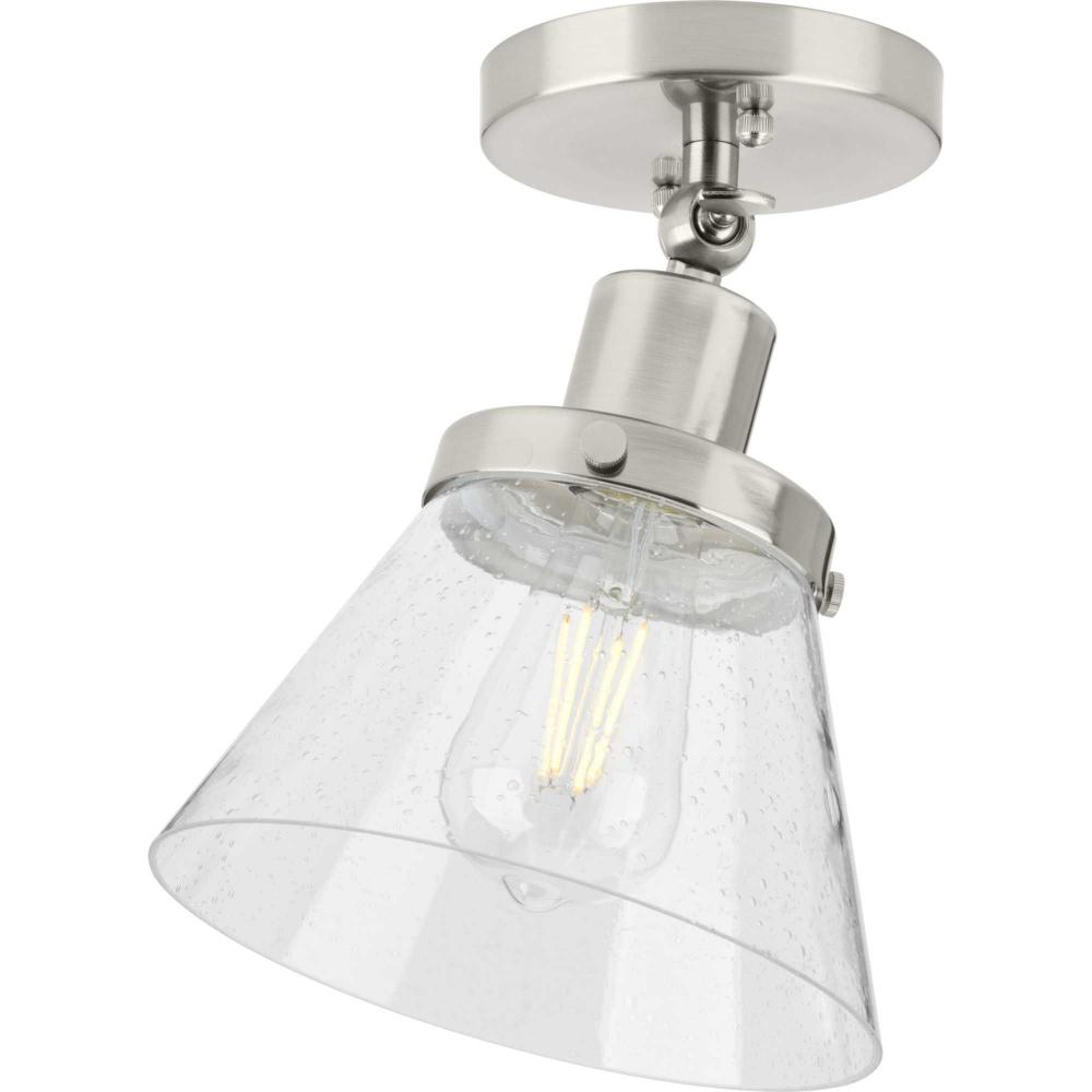 Hinton Collection One-Light Brushed Nickel and Seeded Glass Vintage Style Ceiling Light