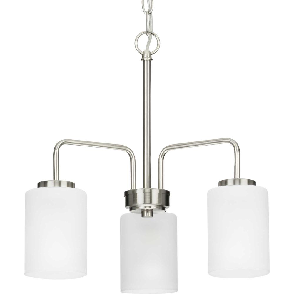 Merry Collection Three-Light Brushed Nickel and Etched Glass Transitional Style Chandelier Light