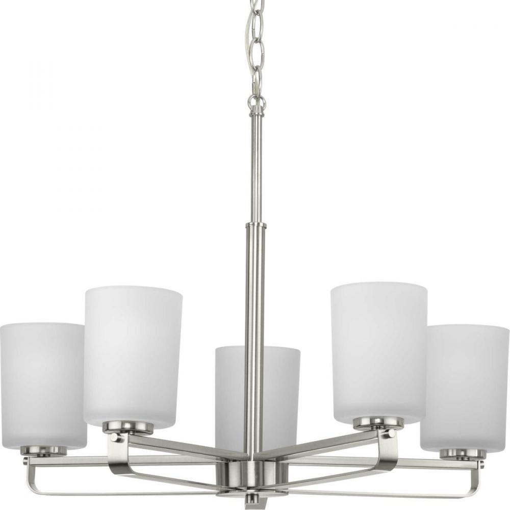 League Collection Five-Light Brushed Nickel and Etched Glass Modern Farmhouse Chandelier Light