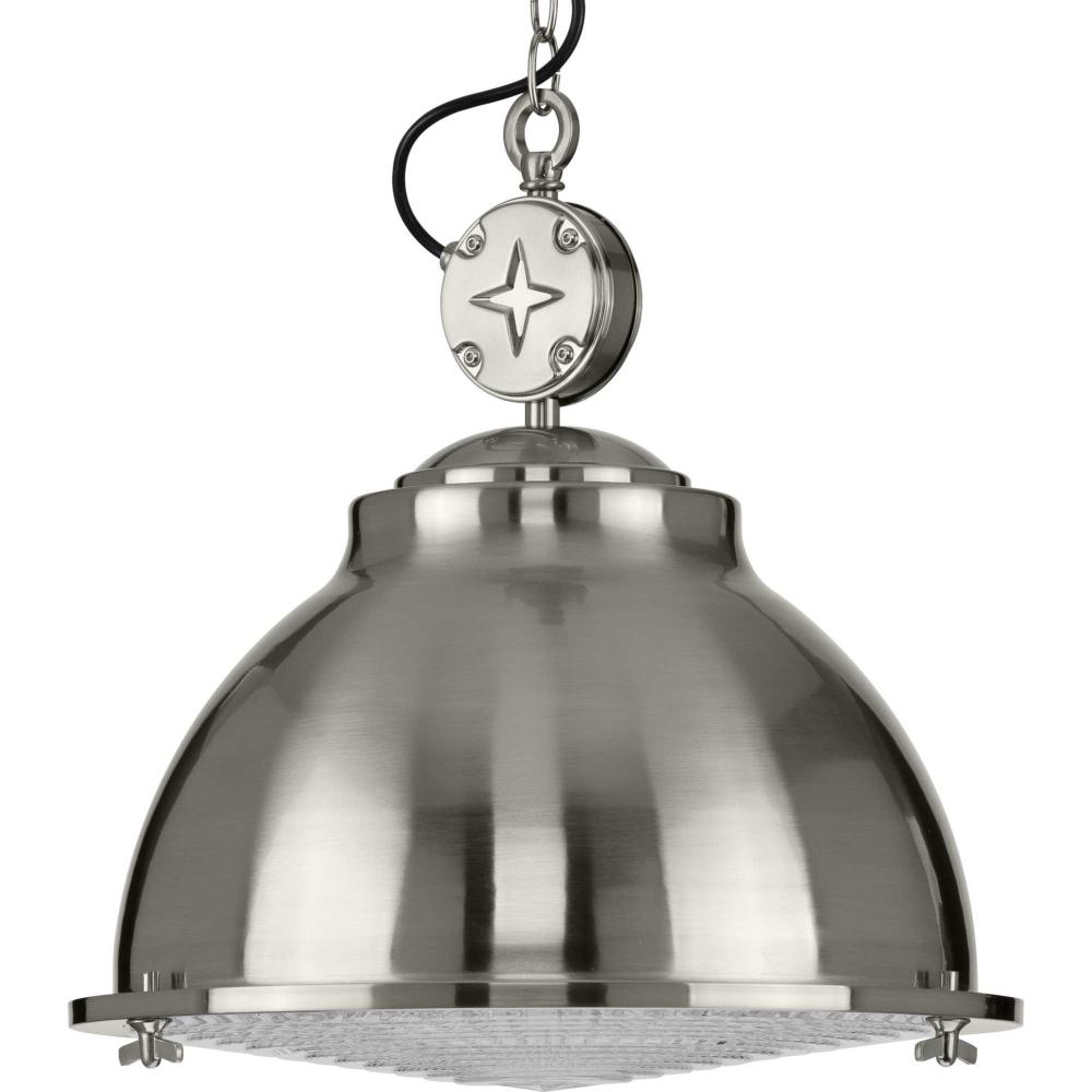 Medal Collection One-Light Brushed Nickel Clear Patterned Glass Coastal Pendant Light