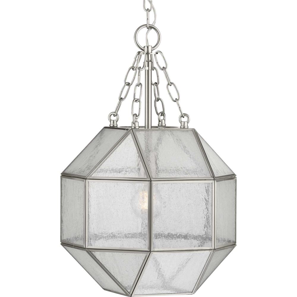 Mauldin Collection One-Light Brushed Nickel Clear Seeded Glass Global Pendant Light