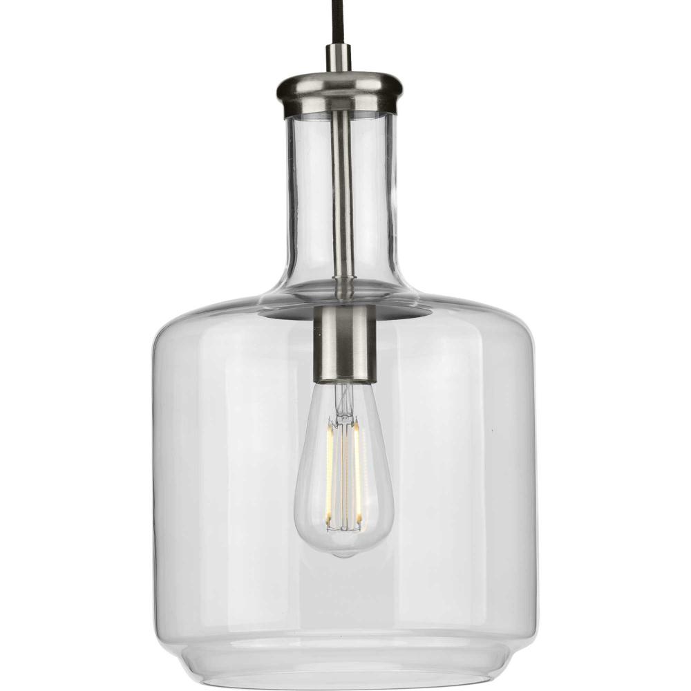 Latrobe Collection One-Light Brushed Nickel Clear Glass Coastal Pendant Light