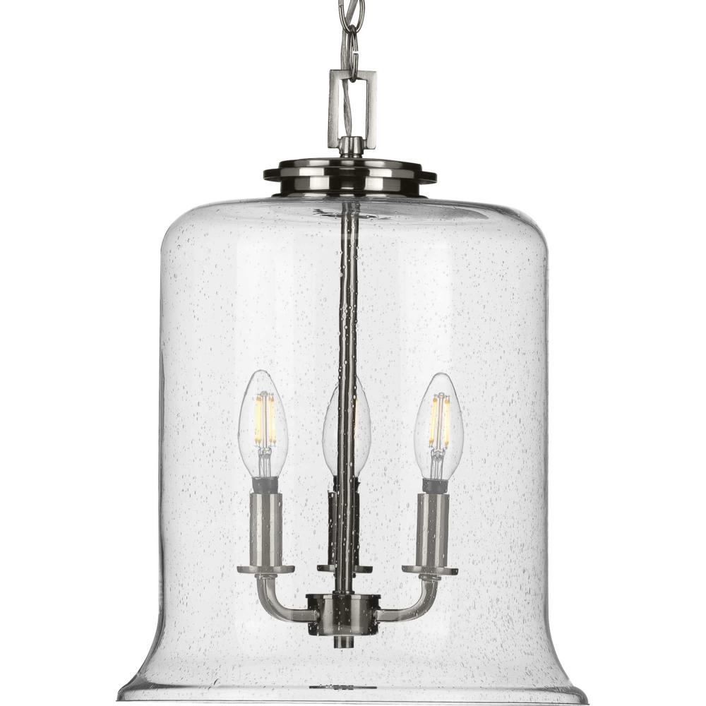 Winslett Collection Three-Light Brushed Nickel Clear Seeded Glass Coastal Pendant Light