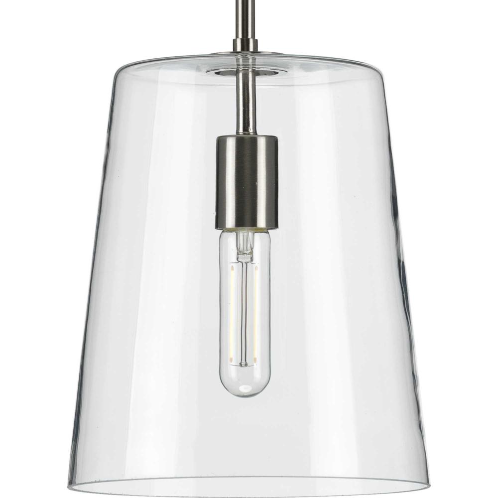 Clarion Collection One-Light Brushed Nickel Clear Glass Coastal Pendant Light