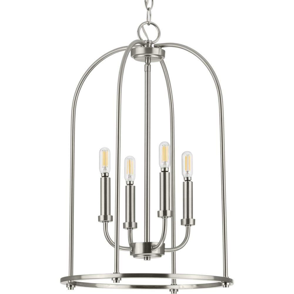 Leyden Collection Four-Light Brushed Nickel Farmhouse Style Foyer Pendant Light