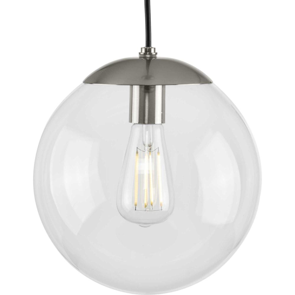 Atwell Collection 10-inch Brushed Nickel and Clear Glass Globe Medium Hanging Pendant Light