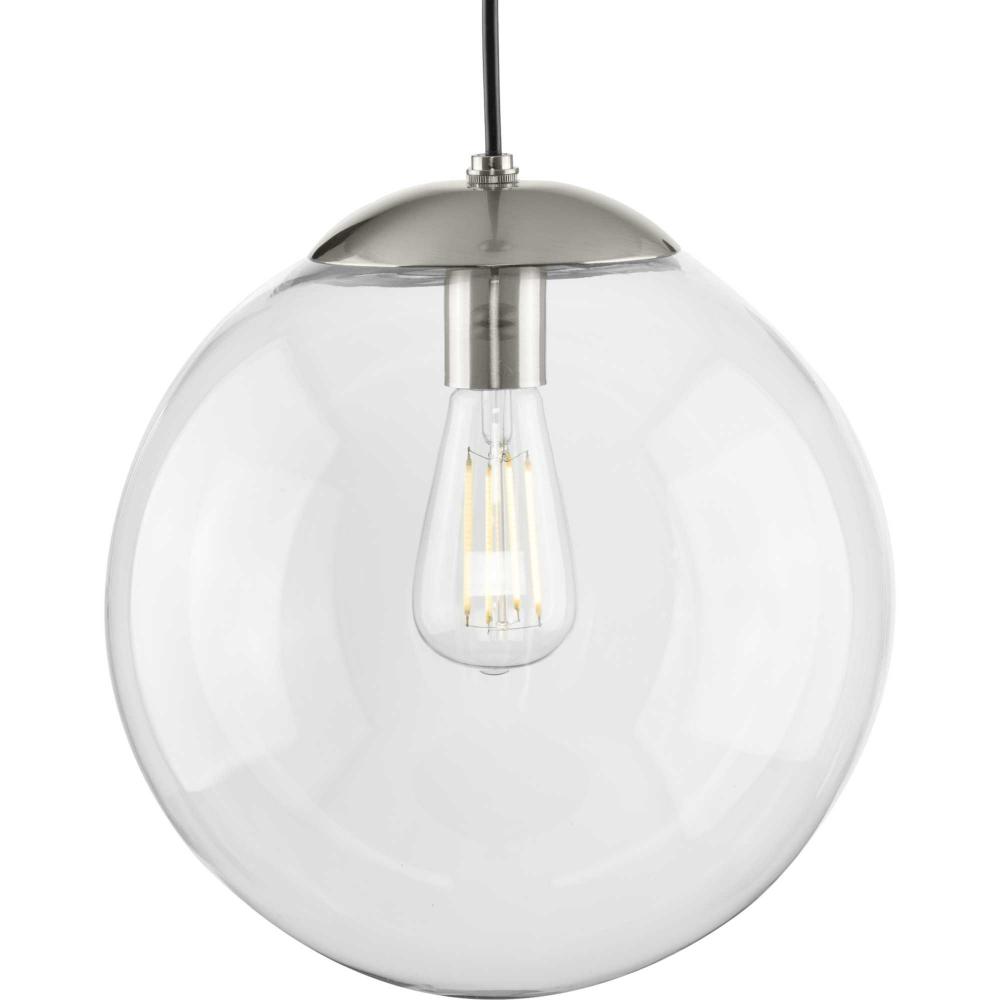Atwell Collection 12-inch Brushed Nickel and Clear Glass Globe Large Hanging Pendant Light
