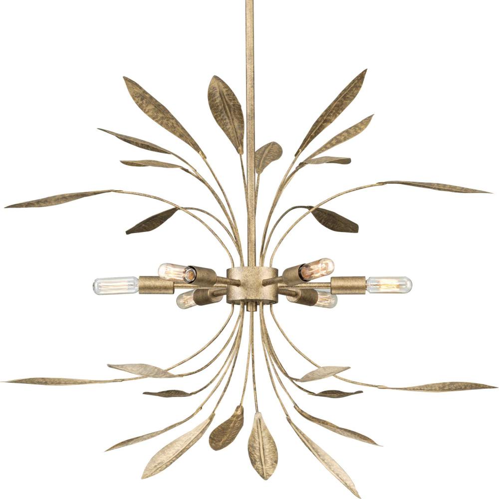 Mariposa Collection Six-Light Antique Gold Hanging Pendant Light