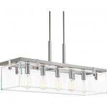 Progress P400116-009 - Glayse Collection Five-Light Brushed Nickel Clear Glass Luxe Linear Chandelier Light
