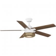 Progress P250101-028-30 - Schaal Collection 52 in. Five-Blade Satin White Coastal Ceiling Fan with Integrated LED Light