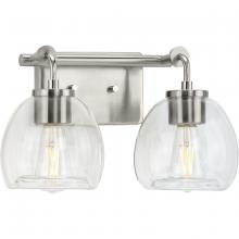Progress P300346-009 - Caisson Collection Two-Light Brushed Nickel Clear Glass Urban Industrial Bath Vanity Light