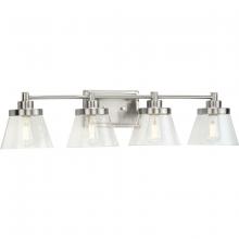 Progress P300351-009 - Hinton Collection Four-Light Brushed Nickel Clear Seeded Glass Farmhouse Bath Vanity Light