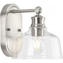 Progress P300395-009 - Singleton Collection One-Light 7.62" Brushed Nickel Farmhouse Vanity Light with Clear Glass Shad