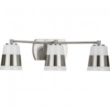 Progress P300444-009 - Haven Collection Three-Light Brushed Nickel Opal Glass Luxe Industrial Bath Light