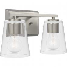 Progress P300458-009 - Vertex Collection Two-Light Brushed Nickel Clear Glass Contemporary Bath Light