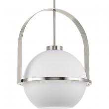 Progress P500359-009 - Delayne Collection One-Light Mid-Century Modern Brushed Nickel Etched Opal Glass Pendant Light