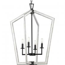 Progress P500378-31M - Galloway Collection Four-Light 30" Matte Black Modern Farmhouse Foyer Light with Distressed Whit
