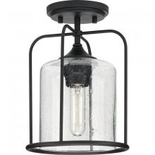 Progress P550110-031 - Watch Hill Collection  One-Light Textured Black Clear Seeded Glass Farmhouse Semi-Flush Light