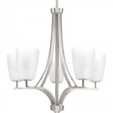 Progress P400043-009 - Leap Collection Five-Light Brushed Nickel Etched Opal Glass Modern Chandelier Light