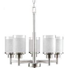 Progress P4459-09 - Alexa Collection Five-Light Brushed Nickel Etched Linen With Clear Edge Glass Modern Chandelier Ligh